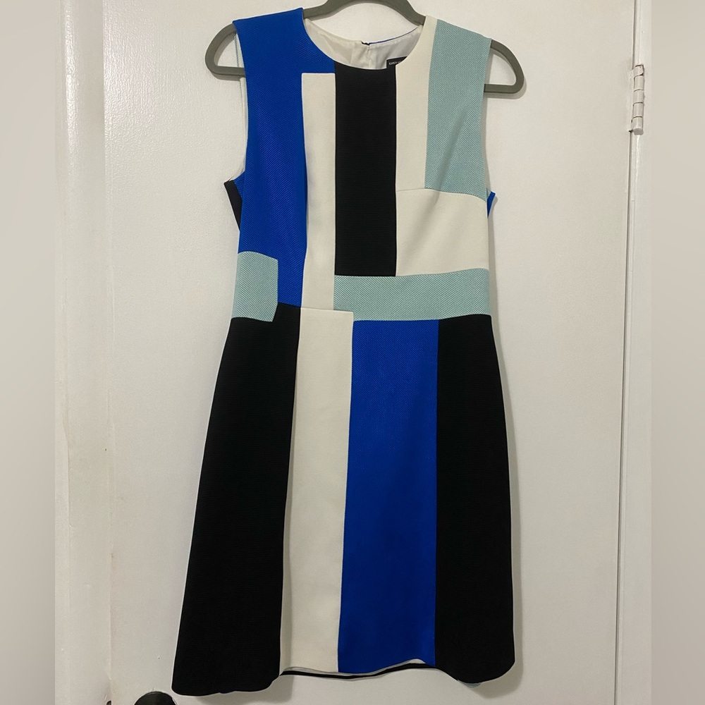 Karen Millen Blue and Black Geometric Midi Dress